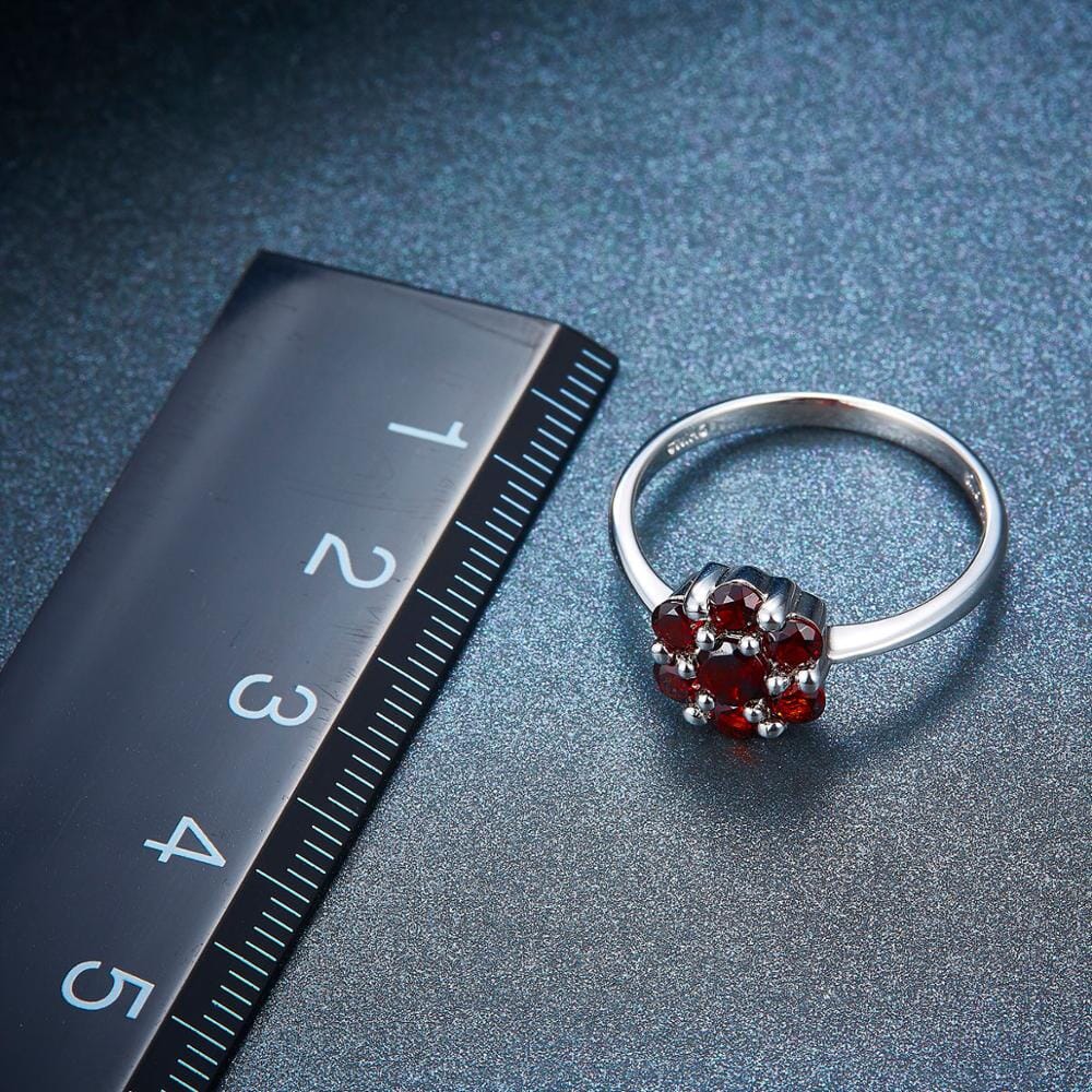 Elegant Flower Garnet Ring - 925 Sterling SilverRing