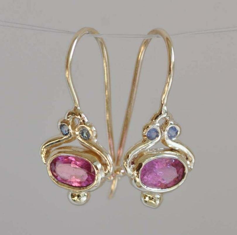 Unique Gold Color Oval Pink Simulated Tourmaline Dangle Hook EarringsEarringsPink