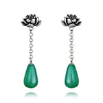 Water Drop Lotus Drop Earrings - 925 Sterling SilverEarringsAntique Silver Agate