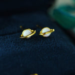 Planet White Fire Opal Zircon Gold-Plated Stud Earrings - 925 Sterling SilverEarrings