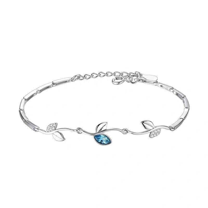 Sweet Shining Stone Leaf Charm Aquamarine Bracelet - 925 Sterling SilverBracelet