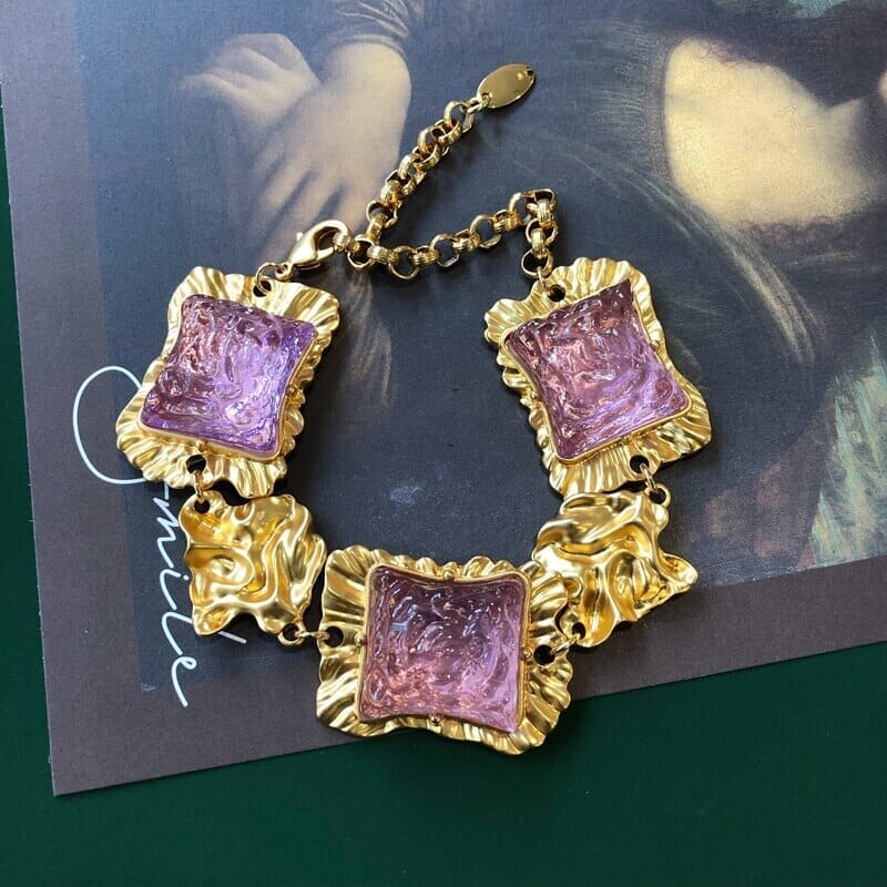 Square Amethyst Elegant Jewelry SetNecklace