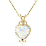 Blue White Fire Opal Heart Gold NecklaceNecklaceOD7145