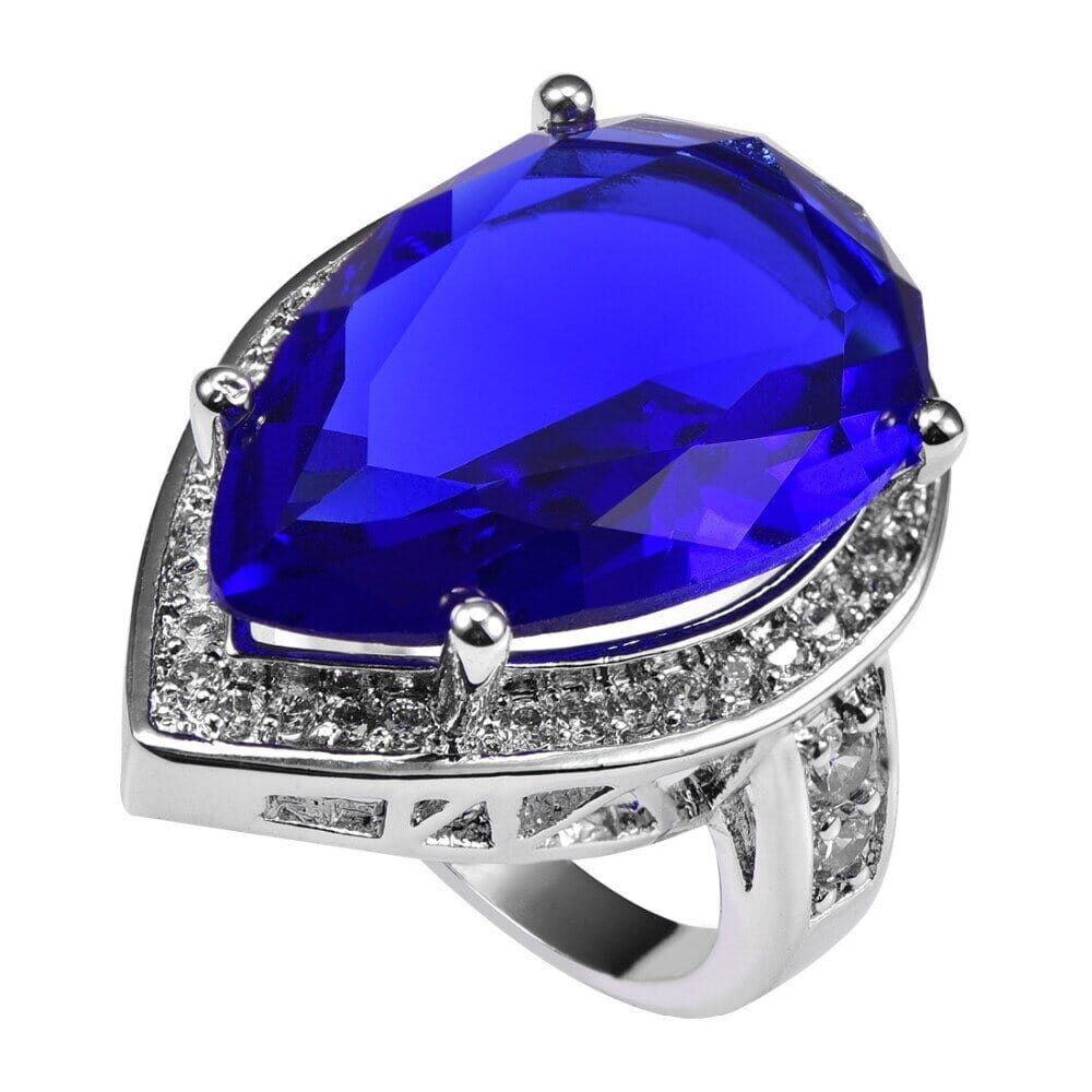 Lovely Elegant Blue Sapphire Crystal Zircon Ring - 925 Sterling SilverRing