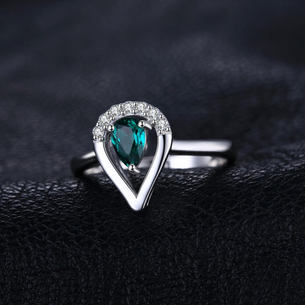 Pear Simulated Nano Emerald Ring - 925 Sterling SilverRing