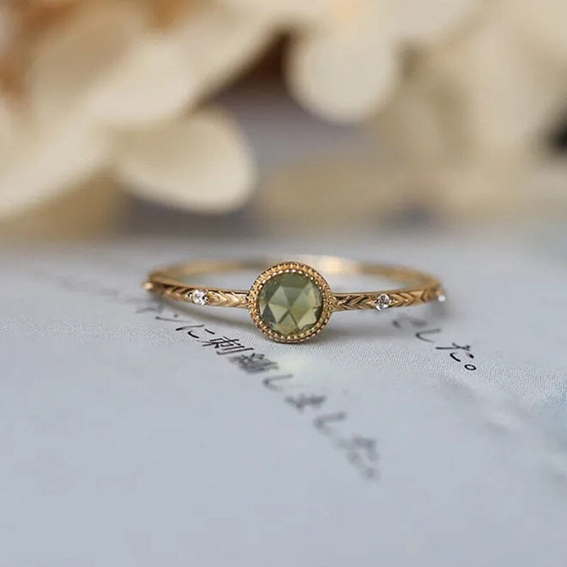 Fresh Green Peridot Crystal Adjustable Ring