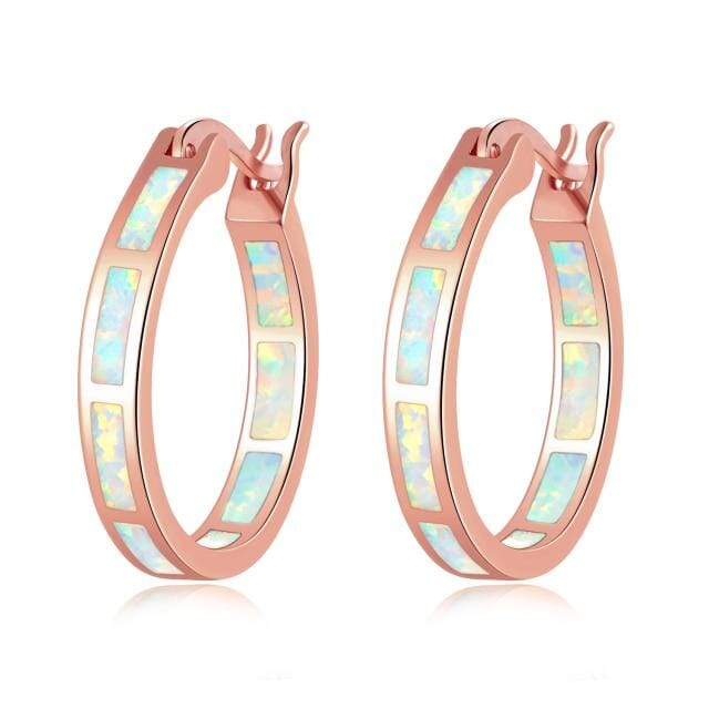 White Fire Opal Earrings With Stone - Round Circle ChicEarringsOH4693