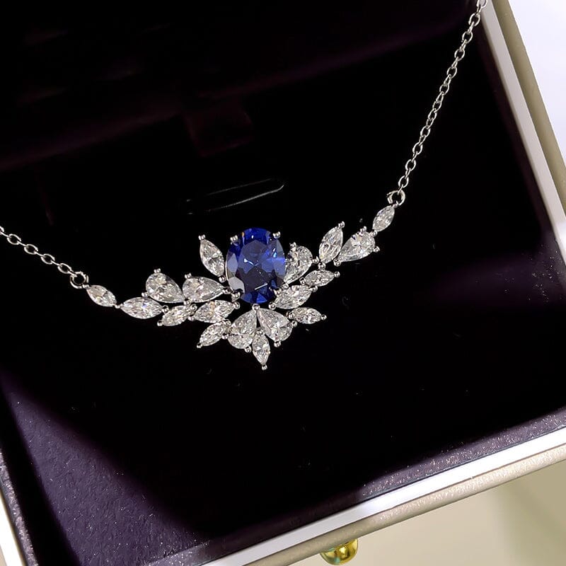 Leaf Sapphire Necklace - 925 Sterling SilverNecklace