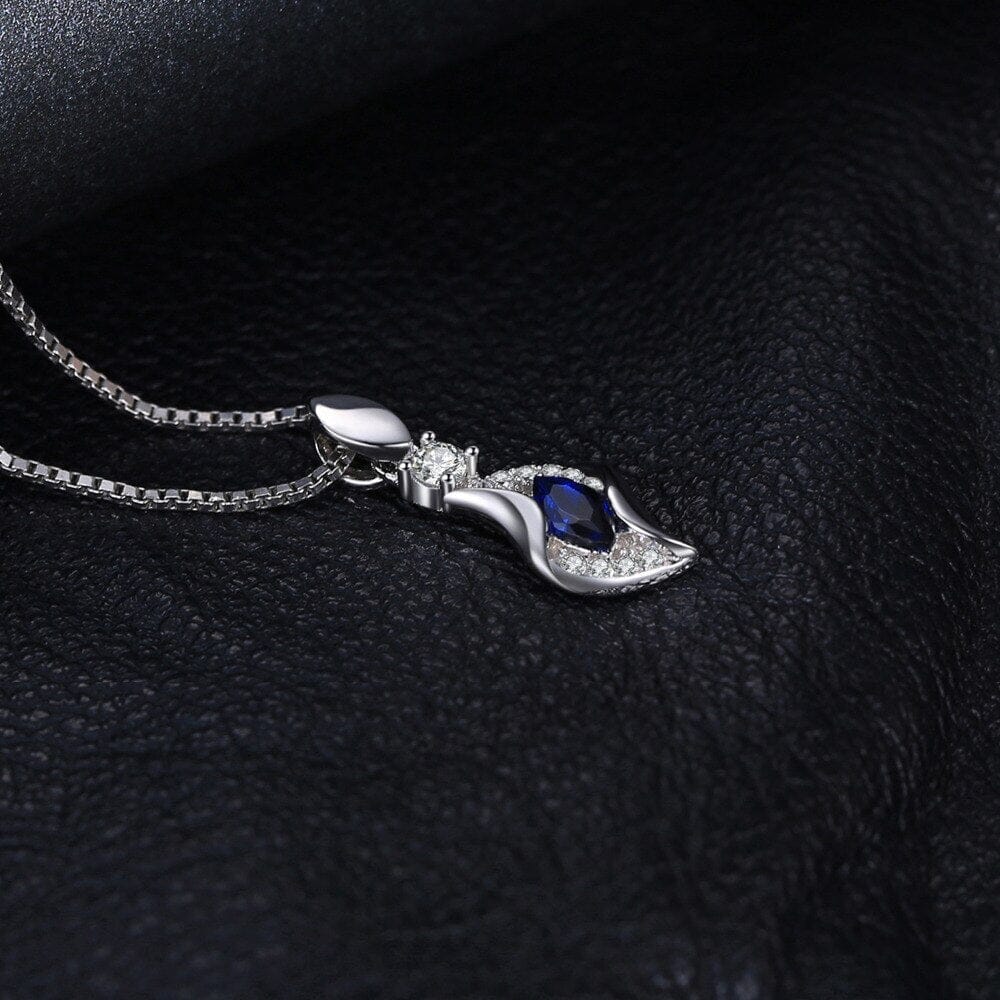 Unique Elegant Marquise Created Blue Sapphire Pendant Necklace ( No Chain )- 925 Sterling SilverNecklace