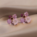 Noble Purple Crystal Flower Stud Earrings