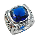 Unisex Sapphire Blue Crystal Zircon Ring - 925 Sterling SilverRing