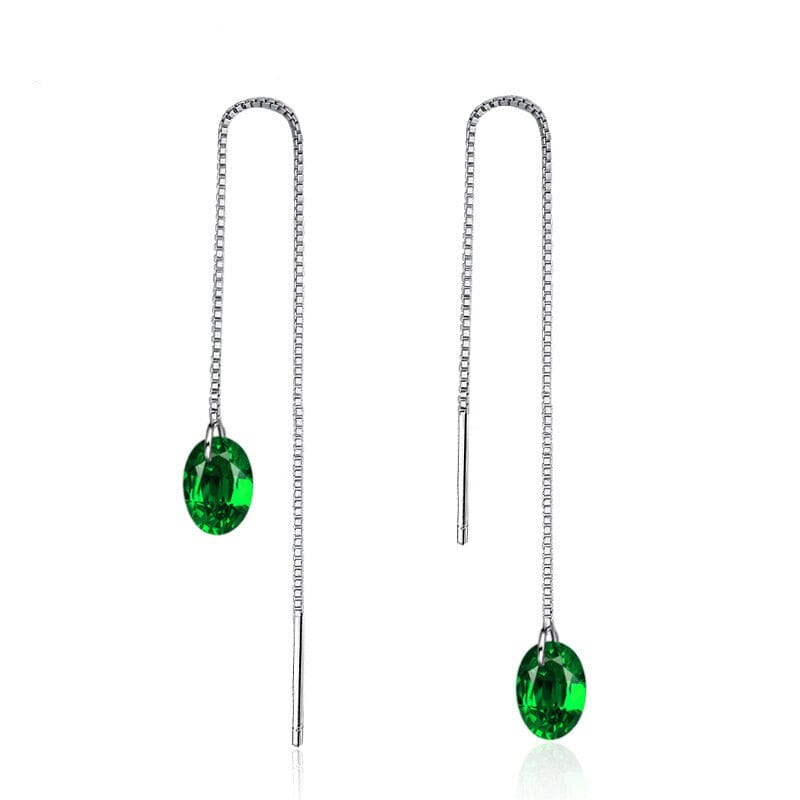 Oval Shape Emerald Dangling Earrings - 925 Sterling SilverEarrings