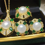 Retro Palace Style Three-piece Fashion Freshwater Pearl Jewelry SetNecklaceWhite