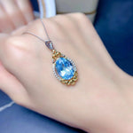 Luxury New Goose Egg-Shaped Sky Blue Topaz Pendant NecklaceNecklace