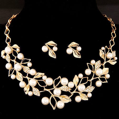 Simulated Pearl Leaves Jewelry SetJewelry SetGold