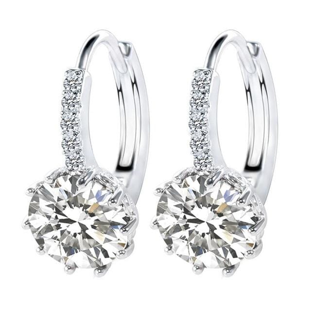 Luxury Flower Charm Assorted Crystals Ear Stud EarringsEarringsSilver - White