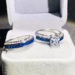 Luxury 10K White Gold Filled Blue Sapphire Gem Simulated Diamond RingRing