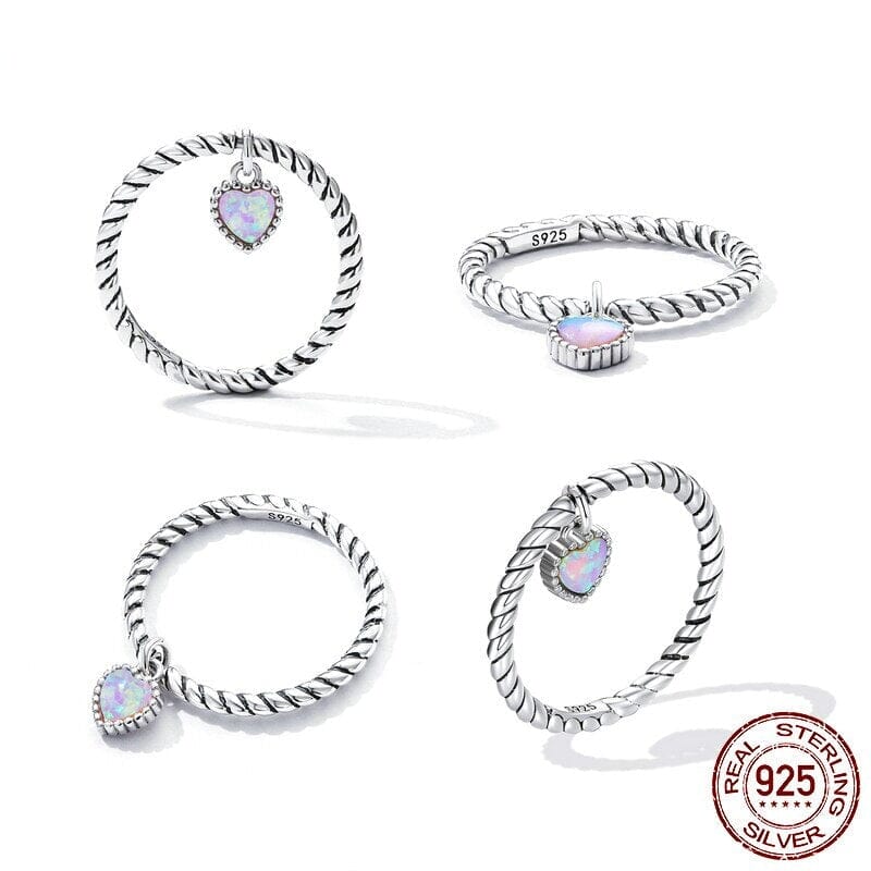 Opal Heart Vintage Simple Twist Ring - 925 Sterling SilverRing