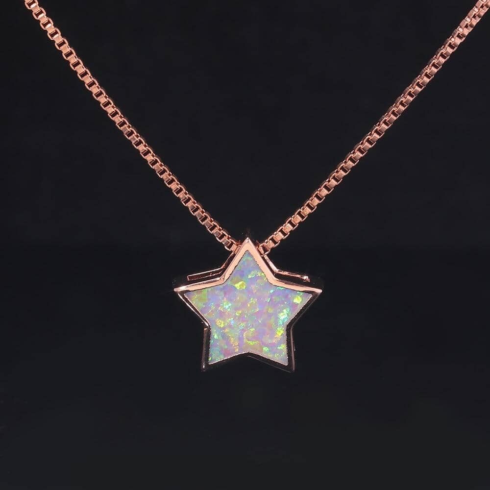 White Fire Opal Fallen Star Pendant (No Chain)PendantRose Gold Plated