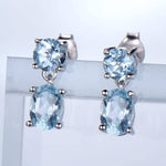 Double Created Nano Sky Blue Topaz Gemstone Earrings - 925 Sterling SilverEarrings