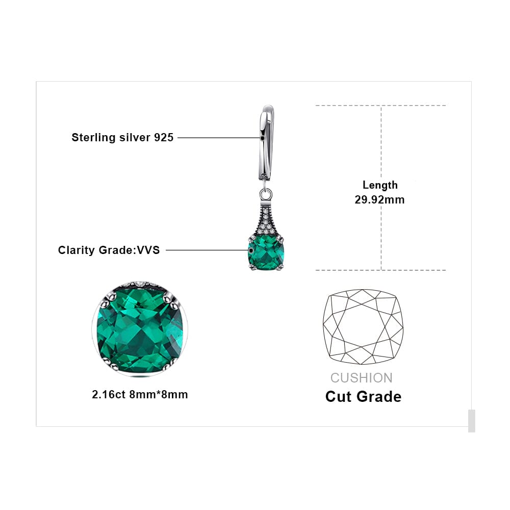 Unique Cushion Emerald Hoop Earrings - 925 Sterling SilverEarrings