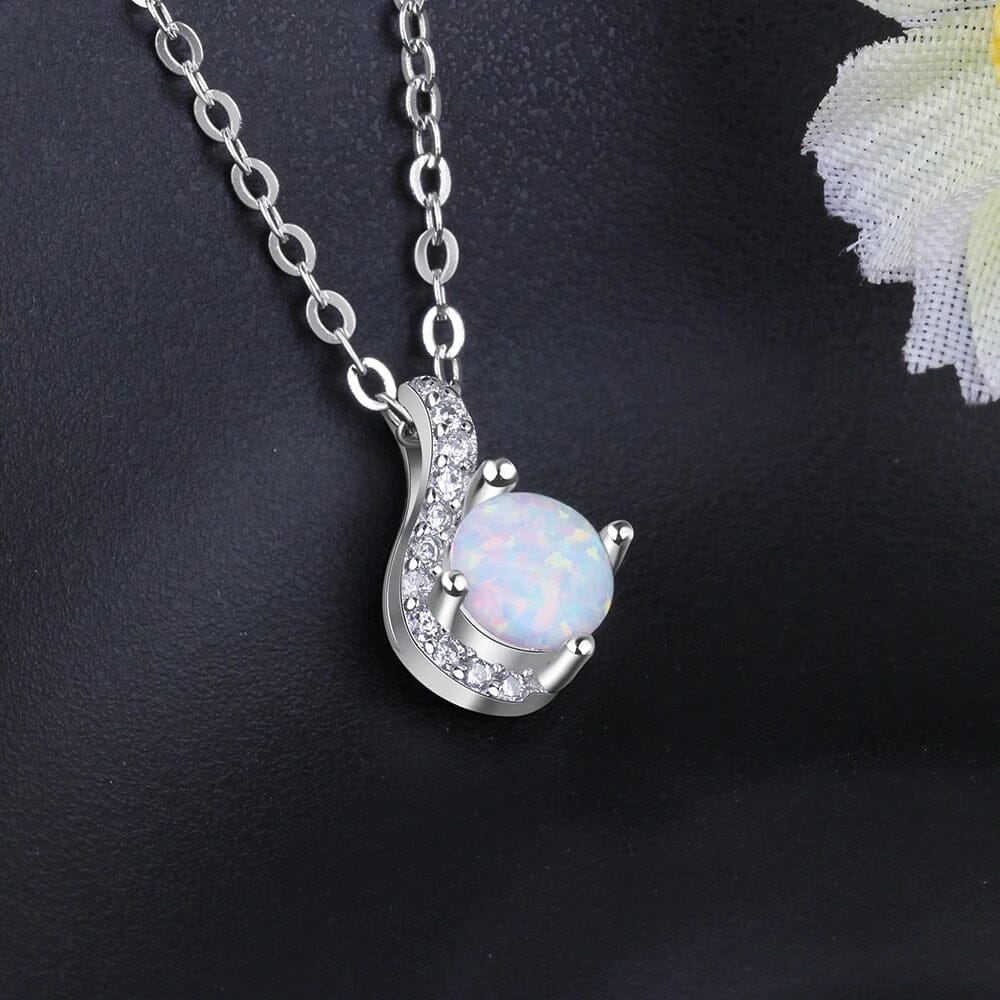 Simple Unique Lovely White Fire Opal Necklace - 925 Sterling SilverNecklace