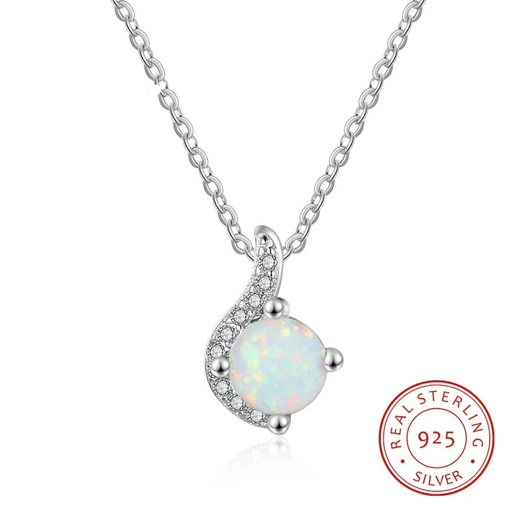 Simple Unique Lovely White Fire Opal Necklace - 925 Sterling SilverNecklace45cm