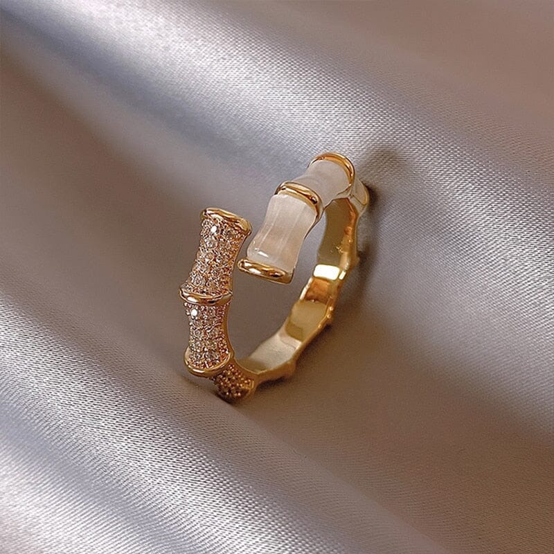 Opals Bamboo Shape Gold Colour Adjustable RingRing