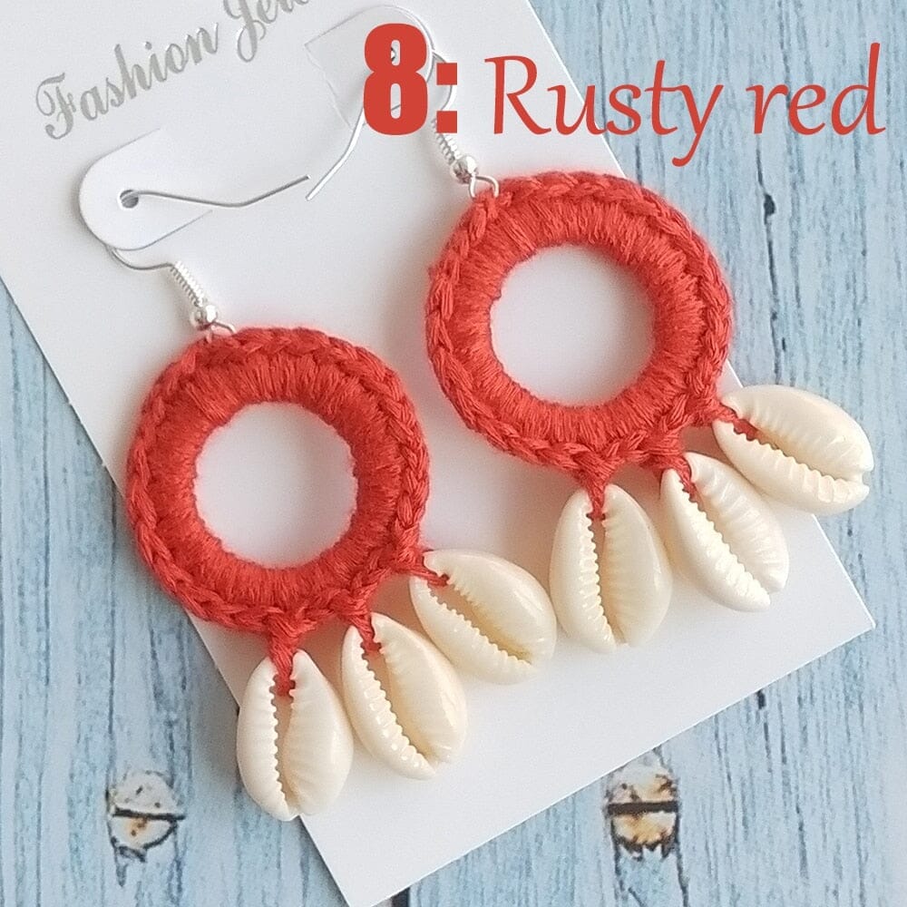 Fashion Boho Beach Puka Shell Crochet EarringsEarringsrusty red