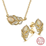 Feather Design Natural Opal Jewelry SetJewelry SetEarring and Necklace Set (Gold)