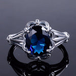 Hollow Out Engraved Flower Sapphire Stone Ring - 925 Sterling SilverRing