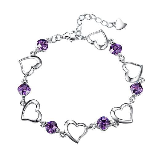 Amethyst Crystal Heart Bracelet - 925 Sterling SilverBracelet
