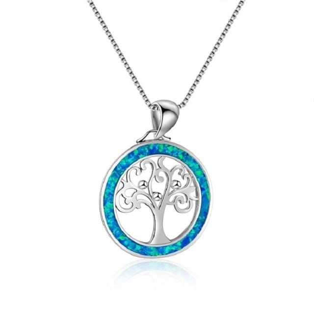 Tree of Life Fire Opal Round NecklaceNecklaceBlue