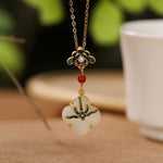 Four-Leaf Clover Enamel Hetian Jade Jewelry Set - S925Necklacenecklace