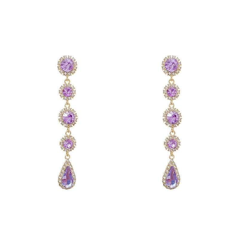 Purple Gemstone Long Pearl Tassel Drop EarringsEarrings
