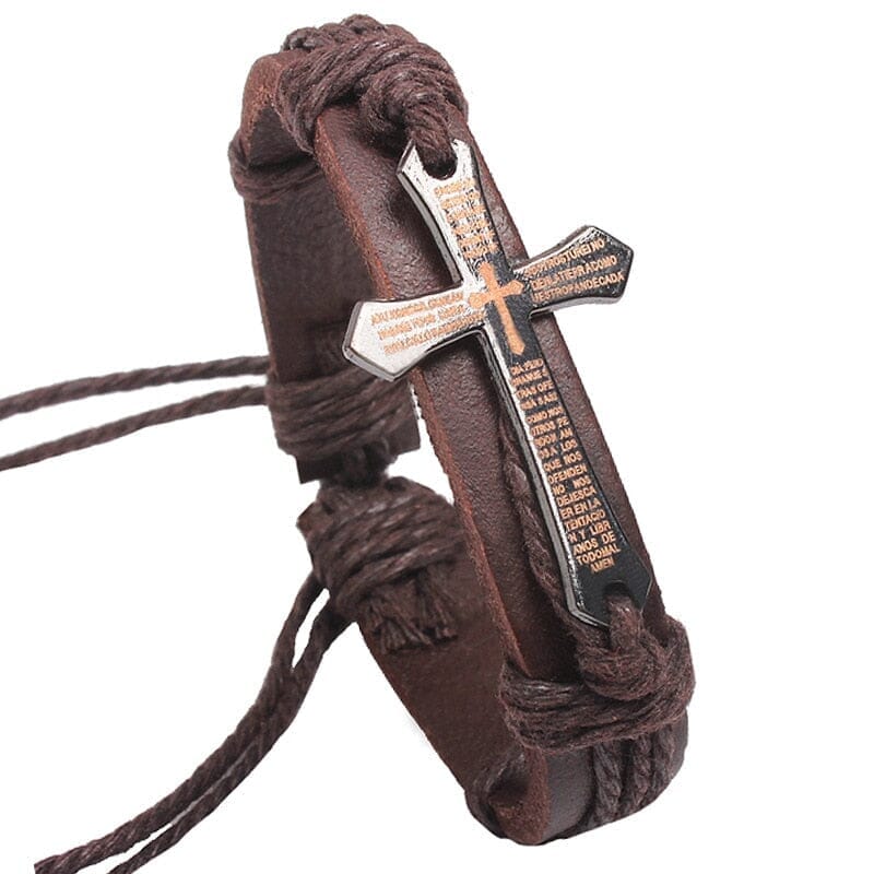 WWJD Vintage Cross Leather BraceletsBraceletBrown