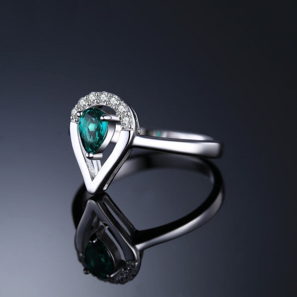 Pear Simulated Nano Emerald Ring - 925 Sterling SilverRing