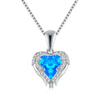 Blue and White Fire Opal Zircon Heart Necklace - 925 Sterling SilverPendantOD7117