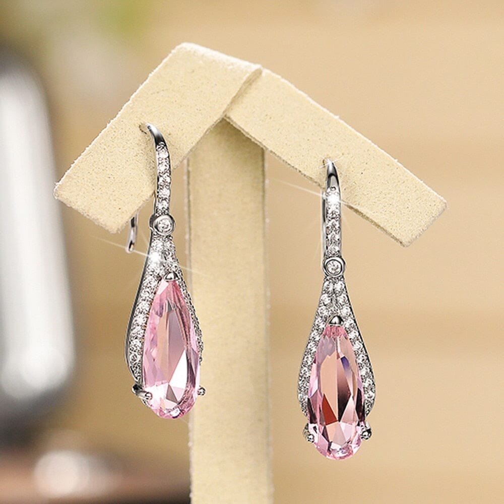 Sparkling CZ Pink Sapphire Drop EarringsEarrings