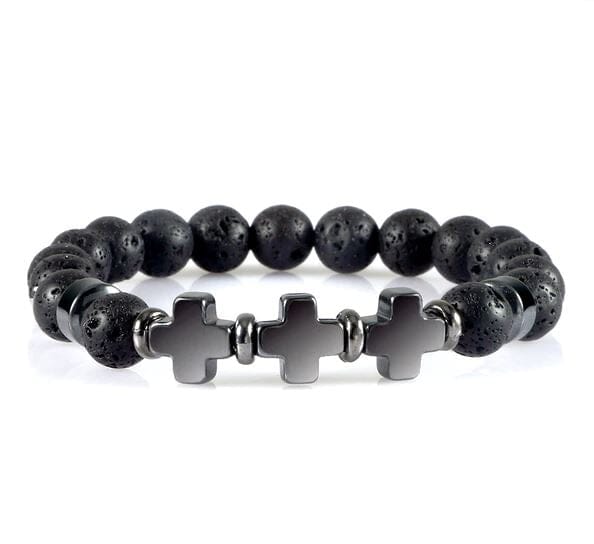 8mm Natural Stone Bracelet Christian Jesus Cross Bracelets for Women Men Elastic Rope Beaded Bangles Yoga Rosary Jewelry GiftsBraceletLava Stone