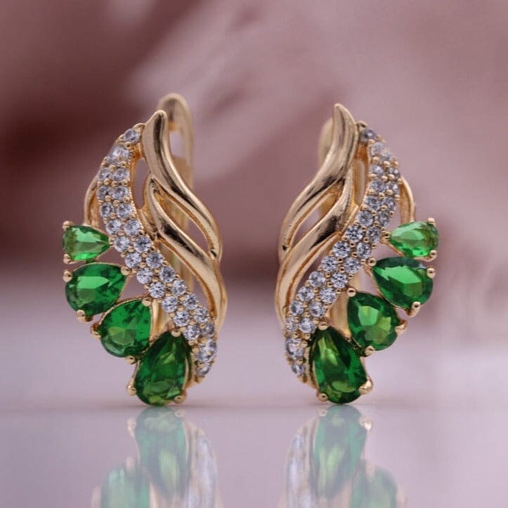 Unique Lovely Elegant Crystal Earrings - 585 Rose GoldEarringsGreen