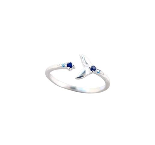 Dolphin Tail Fin with Sapphire Stones 925 Sterling Silver RingRing