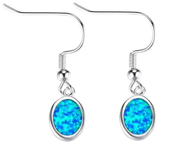 White and Blue Fire Opal Silver Dangle Earrings 1 1/4" - Hot Sell FashionEarringsBlue Opal