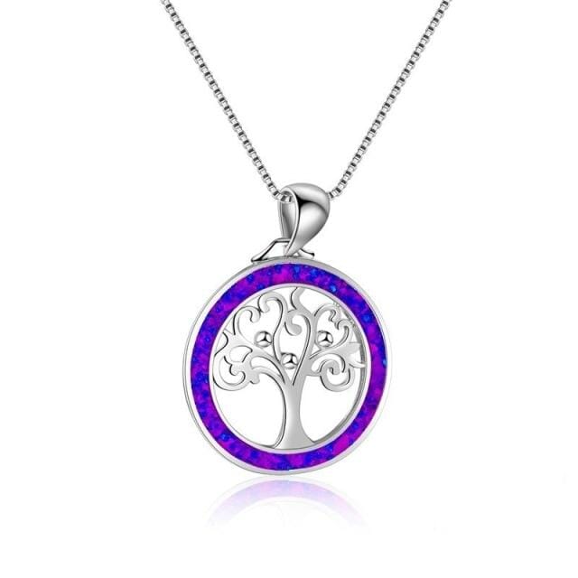 Tree of Life Fire Opal Round NecklaceNecklacePurple