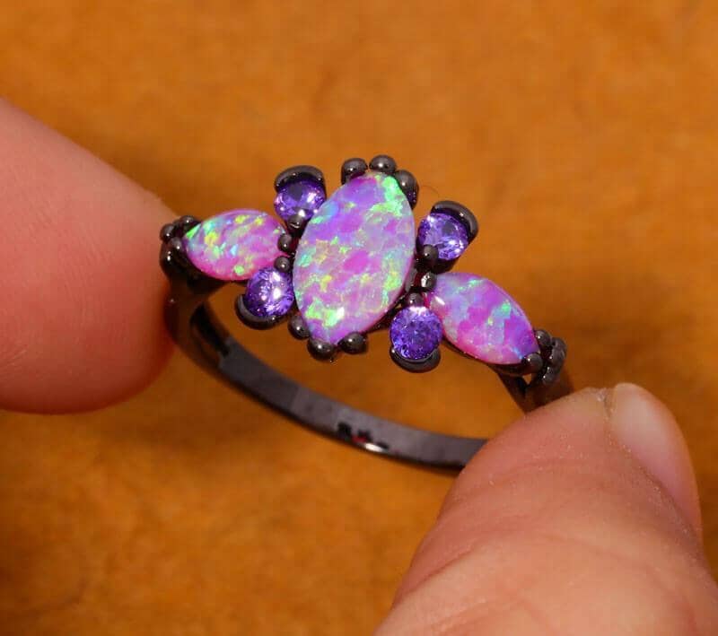 Fire Opal & Amethyst Black Gold RingRing