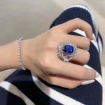 Luxury Oval Blue Flower Sapphire Resizable RingRing