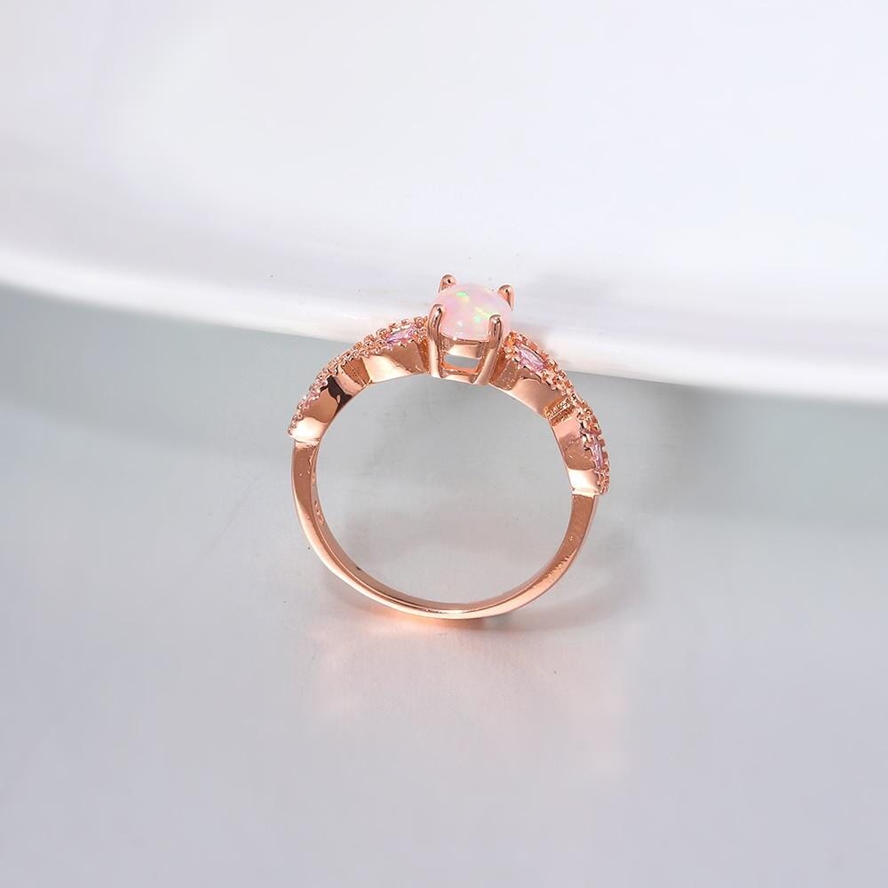 Rustic White Fire Opal Amethyst Rose Gold RingRing