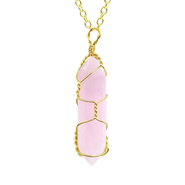 Natural Healing Rock Crystal Pendant NecklaceNecklaceGold-Rose Quartz