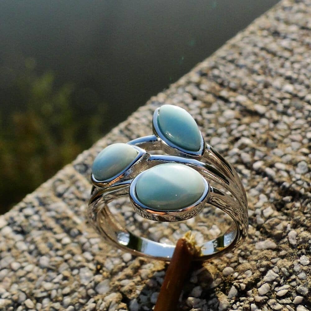 Vintage Natural Larimar Ring - 925 Sterling SilverRing6