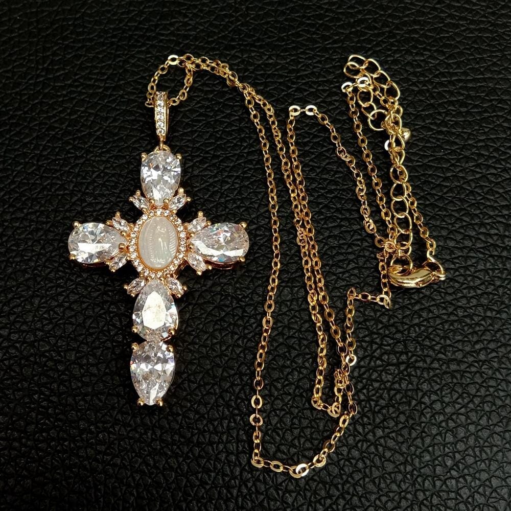 Shell Puka Cubic Zirconia Cross NecklaceNecklace